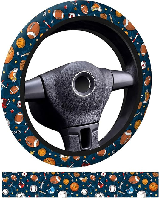 Car Steering Wheel Cover, Universal 15 Inch Neoprene Non-Slip Steering Wheel Covers, Funny Car Accessories for Women Men Fit Auto, Suvs, Truck Cute Blue Sport Balls