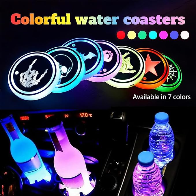 Sports LED Cup Holder Lights for Car,2Pcs LED Light Up Cup Holder Coasters with USB Charging 7 Colors 3 Modes,Waterproof Interior Atmosphere Lamp,Car Decor Accessories Sports Gifts for Women Men