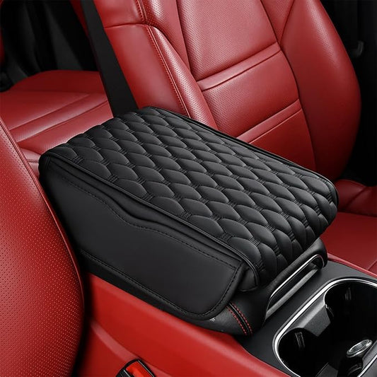 Car Center Console Cushion Pad for Kia EV9/EV9 GT-Line 2023-2025, Leather Armrest Box Pad Armrest Cover Arm Rest Cover Pad with 2 Storage Bags Waterproof for Most Vehicles Vehicles SUVs