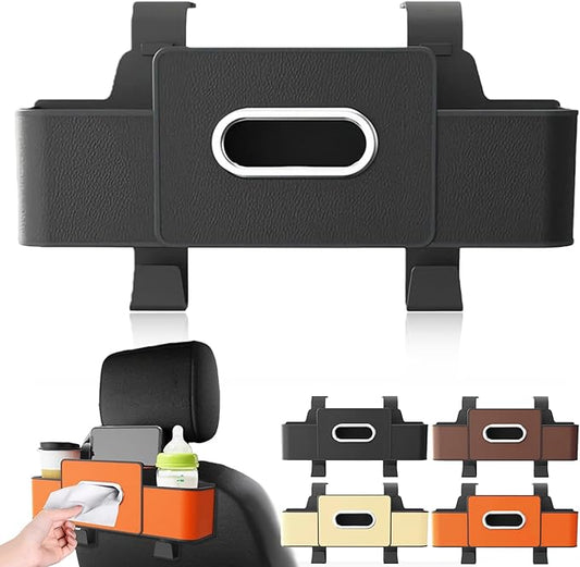 Car Organizers and Storage Box, 2026 New Multifunctional Car Seat Back Storage Box, Multifunctional Car Back Seat Storage Organizer-Carstorage Bag with 2 Cup Holders, Tissue Box, Hooks (Black)