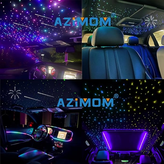 AZIMOM Dual Color Mixed920pcs 9.8ft Twinkle Fiber Optic Starlight Headliner+ Pure White Meteor 240pcs Shooting Star, Sound Mode APP& Remote Control 2 in 1 Starlight Meteor Kits for Car Home Ceiling