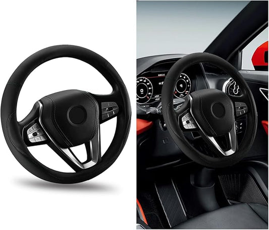 Car Steering Wheel Cover, Universal 15" Anti-Slip Auto Steering Wheel Protector for Men Women, Breathable Odor Free Leather Steering Wheel Car Accessories Fit Most Vehicles (Black)