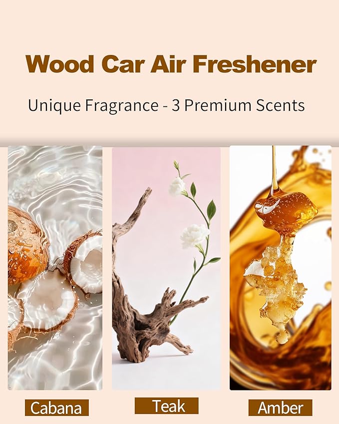 Car Air Freshener-The Original Wood Air Freshener for Visor Clip - Long Lasting Car Odor Eliminator and Scent Diffuser for Cabin, Truck & SUV-Includes 1 Metal Clips-Amber