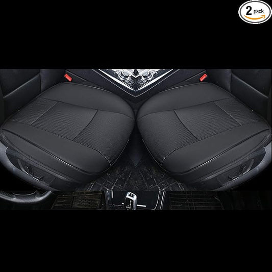 Car Seat Cushions Cover, 2pcs PU Leather Car Seat Covers Car Seat Protector for Car Driver and Passenger Seat Bottom (Width 20.8×deep 21×Thick 0.35 inch) (Black-B)