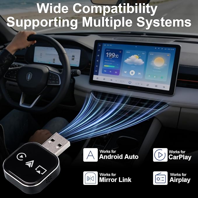2026 Upgrade 3 in 1 Screen Mirror Adapter - Mirror Phone to Car Screen, CarPlay for iPhone/Android, Auto Connect Dual 2.4/5GHz WiFi & 5.0 (1PCS)