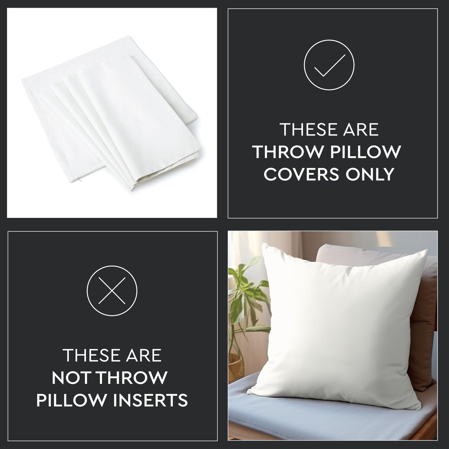 Encasa XO Throw Pillow Covers 18x18 in Set of 2 Natural | No Inserts | Cotton Pillow Covers for Living Room, Bed, Sofa, Couch | Decorative Cushion Covers with Improved Zippers