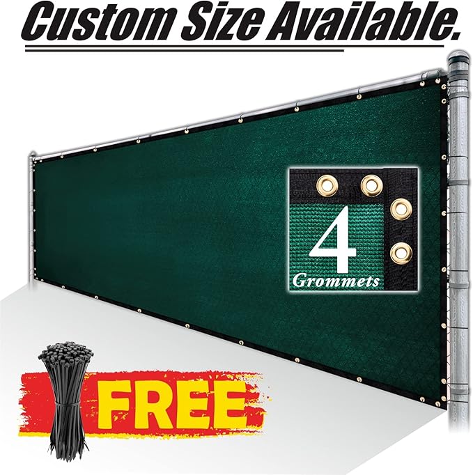 Royal Shade Custom Size 5' x 48' Green Fence Privacy Screen Windscreen Cover Netting Mesh Fabric Cloth - Cable Zip Ties Included (We Make Custom Size)