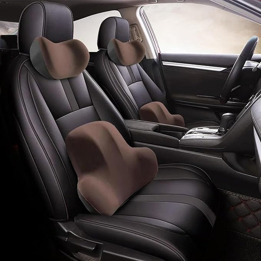 Car Headrest & Lumbar Support Cushion for Kia Sportage NQ5 2023, Ergonomic Memory Foam Seat Headrest Neck Rest Cushion Travel Kit Removable for Neck Back Pain Relief,Brown