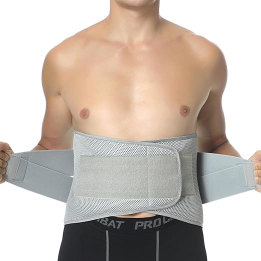 NeoTech Care Adjustable Compression Back Brace Lumbar Support Belt, Grey, Size M
