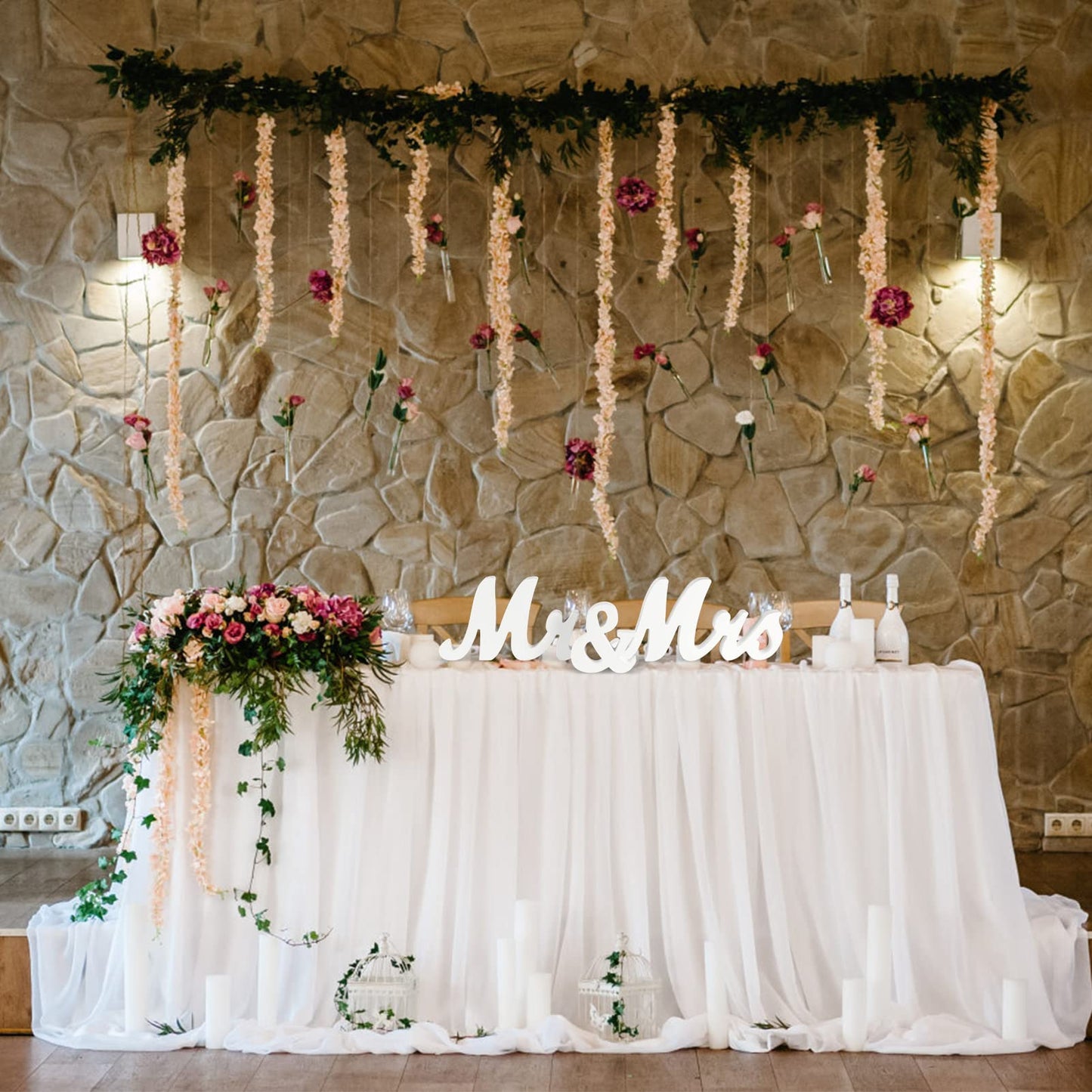 LinTimes Mr and Mrs Sign, Rustic Wooden Freestanding Mr & Mrs Letters Signs, Wedding Table, Photo Props, Party Table, Top Dinner Decorations, Just Married Anniversary Wedding Gifts, White