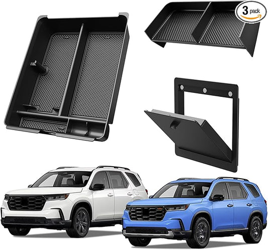 3PCS Center Console Organizer Set Accessories Compatible with Honda Pilot 2023–2026 & Honda Passport 2026 – Includes Dash Tray, Hidden Storage Box & Center Console Divider, Keep Your Cabin Neat