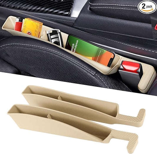 2PCS Car Seat Gap Filler Organizer, Multifunctional Seat Gap Storage Box for Phone Key, Stop Things from Dropping Between Seat and Console, Universal Interior Car Accessories (Beige)