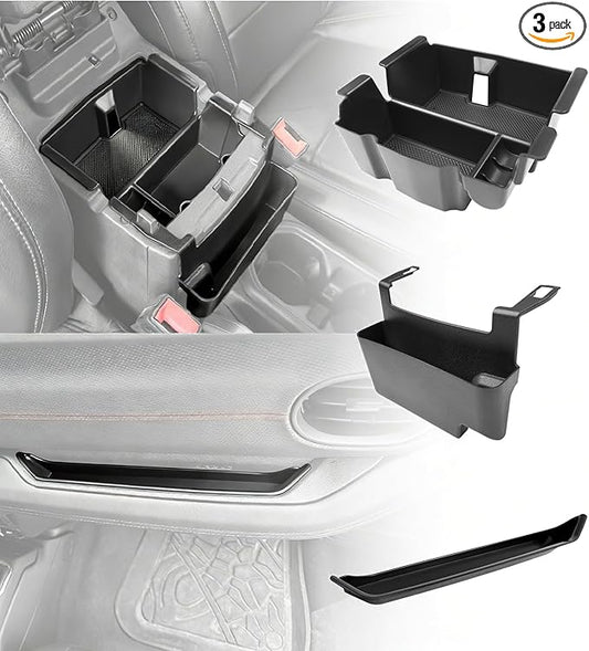 3PCS Center Console Organizer Combo Kit Compatible with 2024-2026 Jeep Wangler JL JLU 4xe Rubicon Sahara & Gladiator JT Accessories, Insert/Hanging Armrest Storage Box & Grab Bar Tray