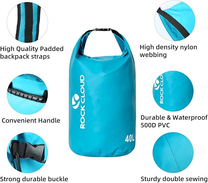 ROCK CLOUD Dry Bag Waterproof 10L Dry Sack for Kayaking Rafting Boating Beach Surfing Swimming Canoe Camping Hiking Fishing Ski
