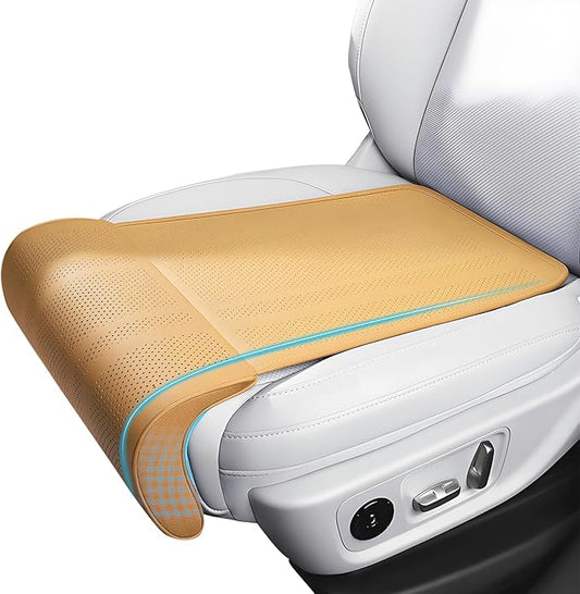 Car Seat Leg Support Cushion, Brown Leather Carseat Leg Support, Universal Waterproof Leather Extender Pad for Drivers, Office Chairs, Cars, Buses & Trains
