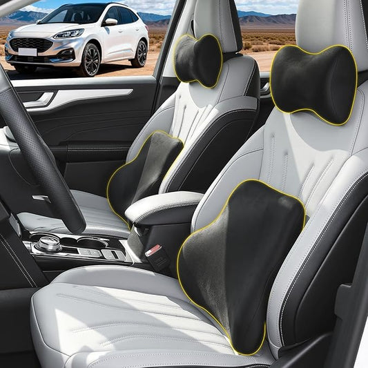 Car Neck & Lumbar Support Pillow Set for Ford Escape, Soft Memory Foam Headrest & Back Cushion, Ergonomic Comfortable Seat Support for Daily Driving and Long Trips Car Interior Accessories