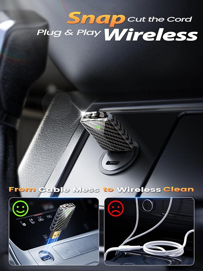 Ultral Mini Wireless CarPlay Adapter for Apple iPhone - Plug & Play, No Lantency, Converts Wired to Wireless Car Play Dongle, Fast Stable for Cars 2016+ with Apple CarPlay Carbon