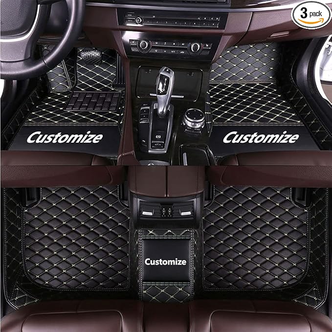 Custom Fit Car Floor Mats - Full Coverage Automotive Leather Floor Liners for Most Vehicles by MingyunSM (Black Beige)
