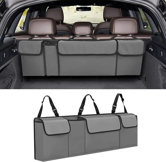 Car Trunk Organizer, Backseat Hanging Large Storage with Adjustable Straps,Waterproof PVC Collapsible Cargo Bag, Car Interior Accessories for Auto SUV MPV (Gray)