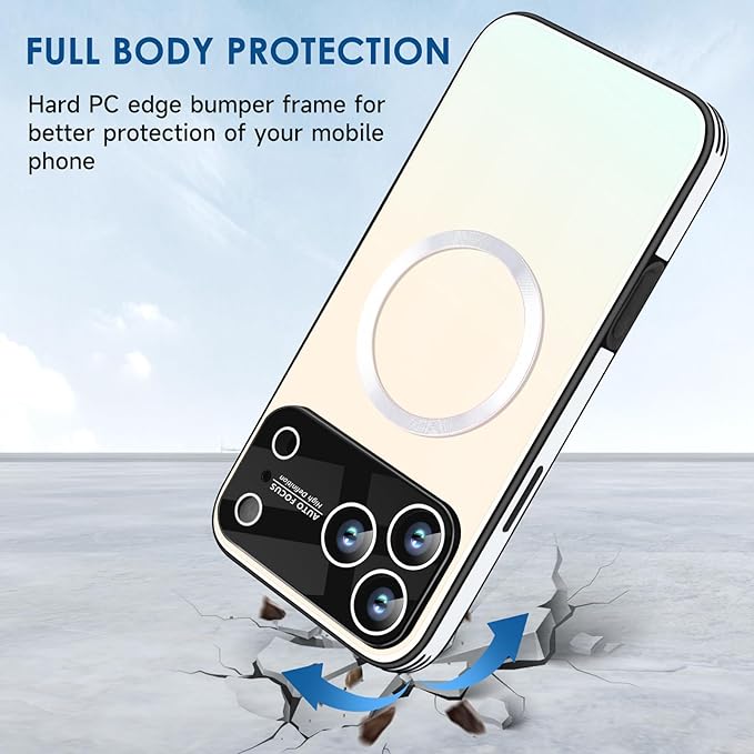 Guppy Compatible with iPhone 17 Pro Magnetic Case, with Full Camera Lens Protector [Compatible with MagSafe] Scratch Resistant Gradient Glass Back Cover Phone Case-White