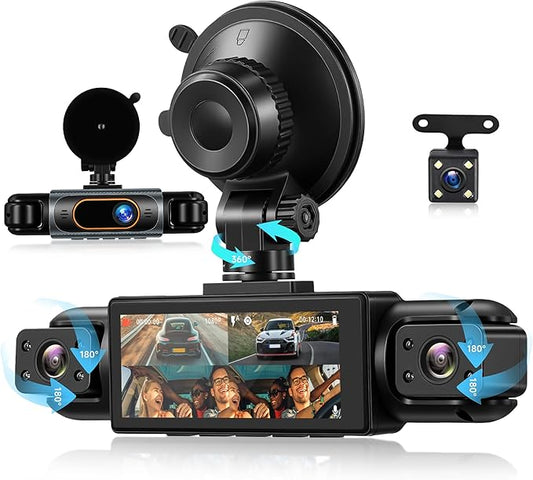 4 Channel 360° Dash Cam Front and Rear Inside Left Right, 3.16 Inch FHD 1080P IPS Dashcam Supports Night Vision, Loop Recording, 24/7 Recording Parking Mode Monitor, Reverse View