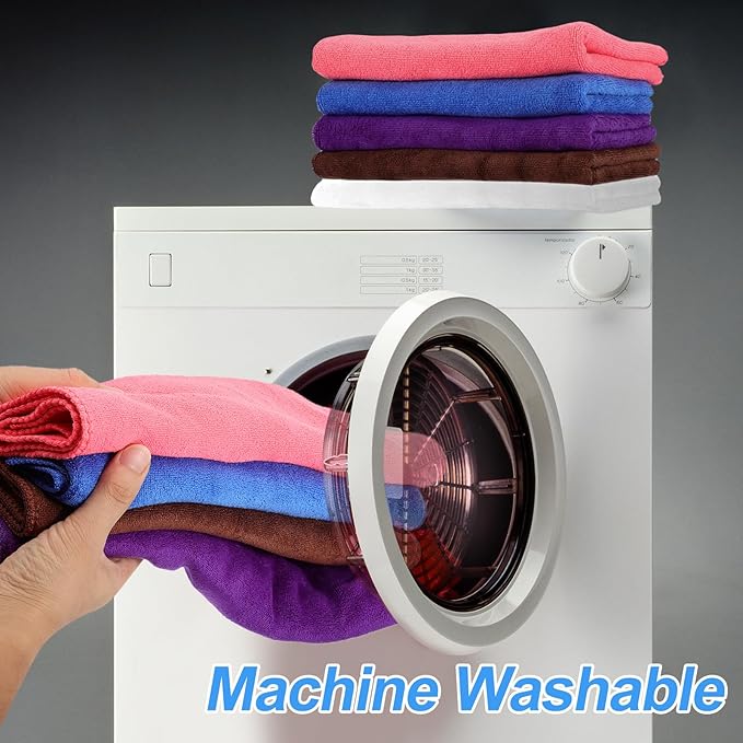 HARFINGTON 2 Pack Microfiber Cleaning Cloth, 16" x 16" Multi-Functional Cleaning Towels Reusable Absorbent Rags for Car Wash Kitchen Household Window Clean, Brown