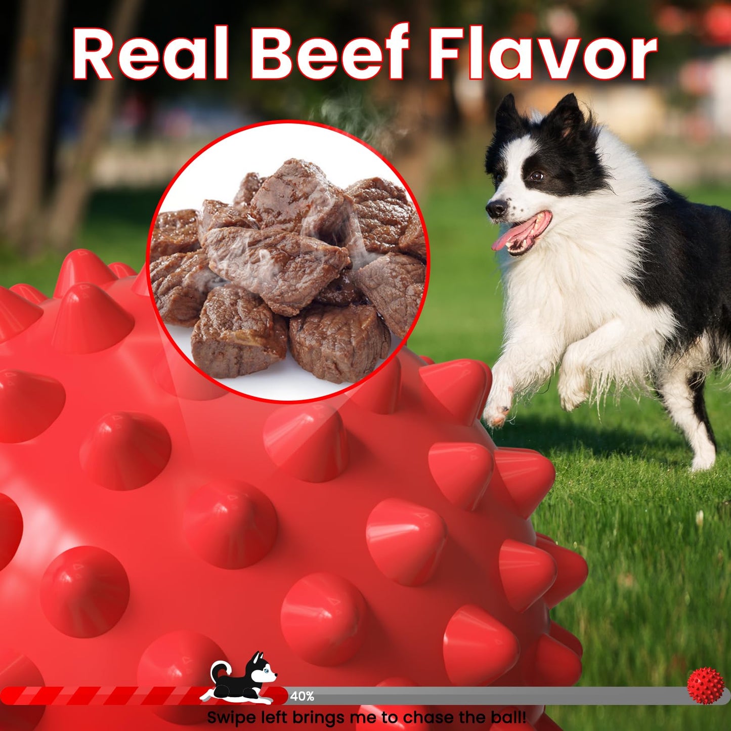 Apasiri Beef-Flavored Durable Dog Ball for Aggressive Chewers, Tough Squeaky Rubber Toy for Pitbulls Large & Medium Breeds