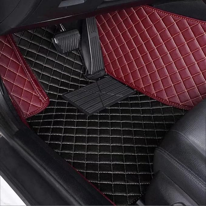 Custom Car Floor Mats for 96% Sedan SUV Sports Car Protection Full Coverage Pads Anti-Slip Leather Floor Lining All Weather Car Floor Mats (Black with Purple)