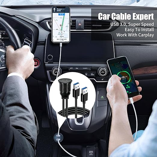 Dual Port USB A 3.0 Male to USB C 3.0 Female Extension Cable,Flush Mount Waterproof Panel Cable for Car,Truck,Boat,Motorcycle Dashboard 3.3ft