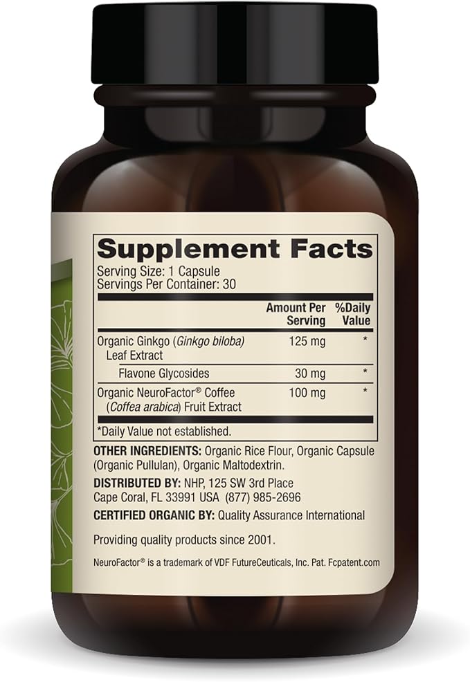 Dr. Mercola Organic Ginkgo Biloba with Coffee Fruit Extract Dietary Supplement, 30 Servings per Container (30 Capsules), Supports Mitochondrial Health as Well as Brain and Cognitive Function