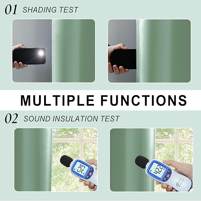 XWZO 100% Blackout Curtains 54 Inches Long with Tiebacks- Soundproof & Energy Efficiency Window Draperies Grommet Top with Black Liner for Bedroom/Living Room, Light Sage, W52 x L54, Set of 2