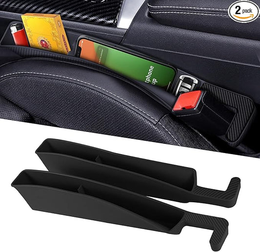 2PCS Car Seat Gap Filler Organizer, Multifunctional Seat Gap Storage Box for Phone Key, Stop Things from Dropping Between Seat and Console, Universal Interior Car Accessories (Black)