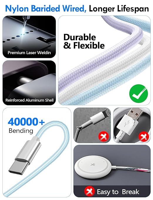 Travel Essentials for Apple Watch Charger,iPhone Charger,3 in 2 Type C/L/Magnetic Fast Charging Cable,Multi Charging Cable Portable Designed for iWatch Series,iPhone 17-11,Galaxy S26-S21,Car-5FT