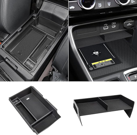 2PCS Center Console Organizer Tray and Armrest Storage Box Compatible with 2026 2025 2024 2023 Honda CRV Accessories Insert Secondary Storage Box with ABS Material