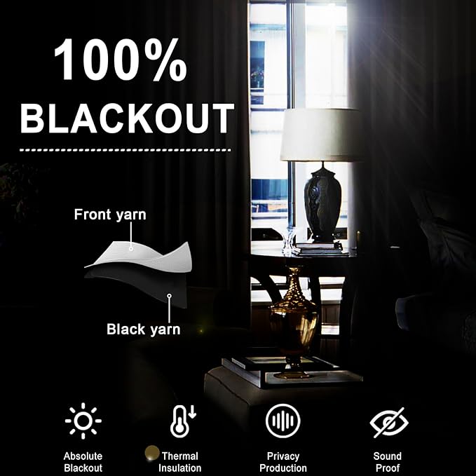 XWZO 100% Blackout Curtains 84 Inches Long with Tiebacks- Privacy Protection & Noise Blocking Window Draperies Grommet Top with Black Liner for Bedroom/Living Room, Grey, W42 x L84, Set of 2