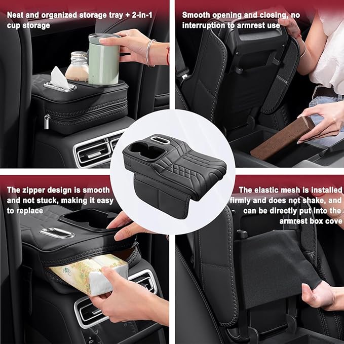 Car Armrest Cover for Tesla Model X 2015–2020 2021 2022 2023 2024 2025 2026, Center Console Cover Mat Armrest Seat Box Cover Cushion Console Pad Interior Accessories,D