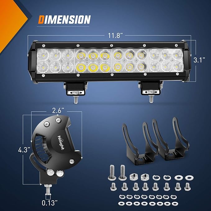 Nilight Led Light Bar 12 Inch 72W Spot Flood Combo Off Road Fog Lights Driving LED Pods with Off Road 16AWG Wiring Harness Kit - 1 Lead for Truck ATV UTV SUV Boat