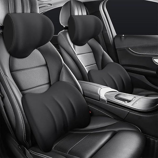 Car Headrest & Lumbar Support Cushion for Hyundai Santa Fe 2010-2023, Ergonomic Car Seat Headrest Memory Foam Neck and Back Pillow Kit Breathable Removable for Driving Fatigue Relief