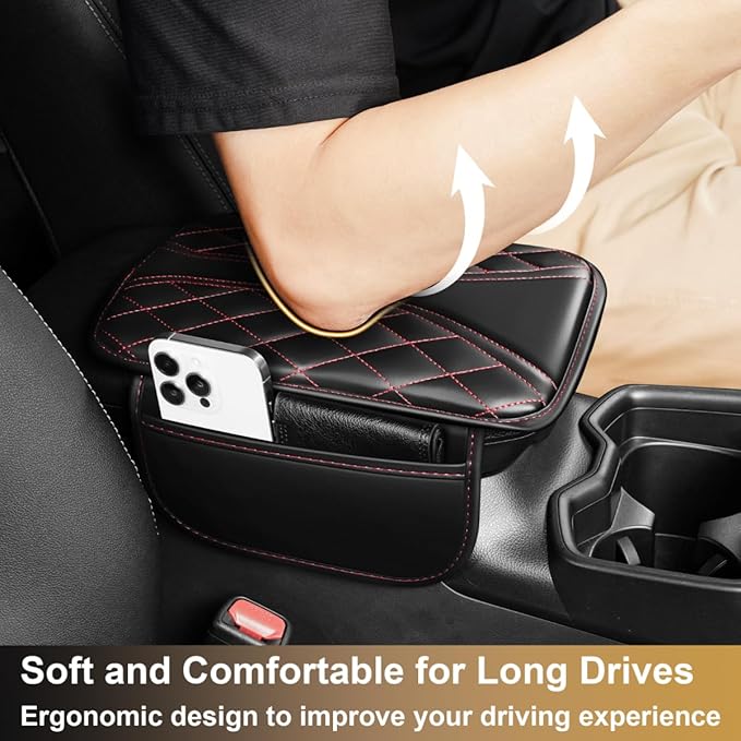 Center Console Cover Fit for Avalon Scratch & Wear Resistant Waterproof Middle Console Cover with 2 Storage Bags(Black&Redline)