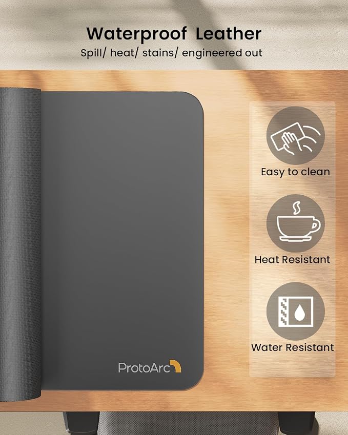 ProtoArc Leather Desk Mat, Large Mouse Pad- 31.5×15.8 inch, Non-Slip PU Leather