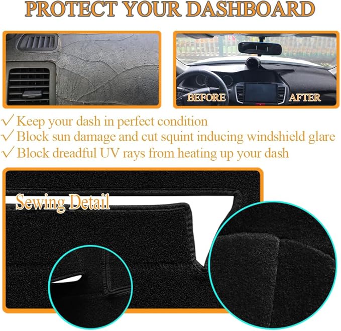 Dash Cover Mat Custom Fit for Ford Mustang/Mercury Capri Dashboard Cover Pad Cap Carpet Protector Without Speaker Cutout J282 (Black)