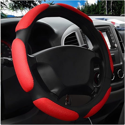 Car Steering Wheel Cover, 15" Breathable Ice Silk Auto Wheel Protector with Comfortable Grip, Anti-Slip Slip-on Steering Wheel Wrap Soft Hand Pad Cushion for Women Men (Red)
