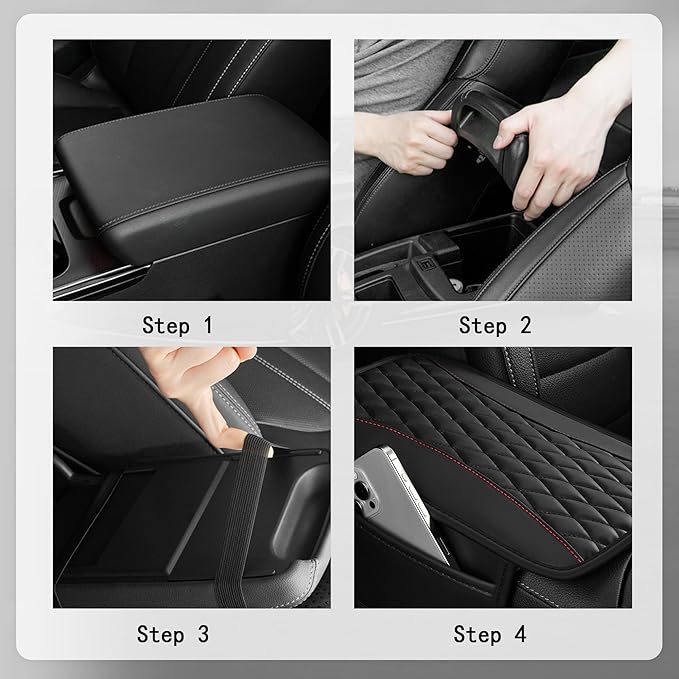 IHOTDER Patchwork Leather Center Console Covers for Cars,Upgraded Arm Rest Cover for Car with Side Storage Pocket for Car Seat Organizer,Middle Console Cover Stylish Car Decoration (Light Beige)