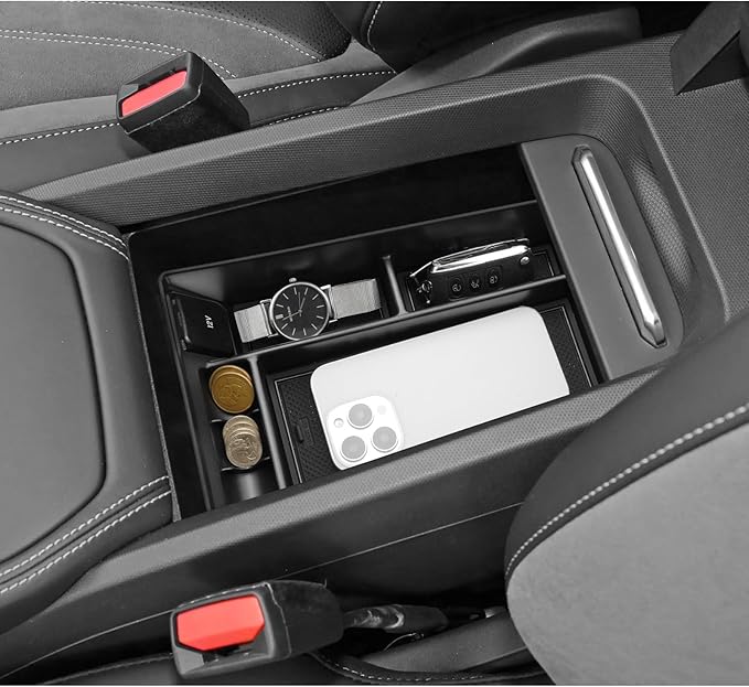 LUWU 2024 Mustang Mach E Center Console Organizer for 2021-2024 Ford Mustang Mach E Select/Premium/GT Accessories Armrest Console Storage Box Glove Organizer Tray ABS Material (Black)