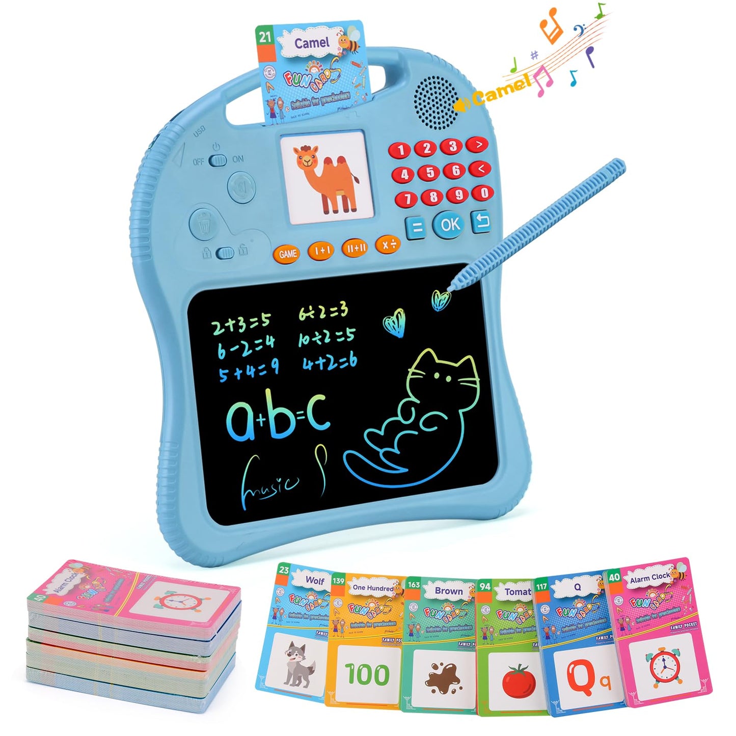 Kids Educational Learning Toys with Math Games,Talking Flash Cards and Writing Drawing Tablet, Speech Therapy Autism Sensory Toys Gifts for Toddler Preschool Activities Boys Girls Ages 3-10 (Blue)