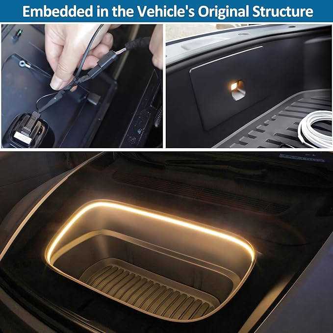 2025 Tesla Model Y Juniper Frunk Light Strip Ambient Lighting Kit LED Interior Lights for Model Y Juniper Accessories 2020-2026 Warm Light