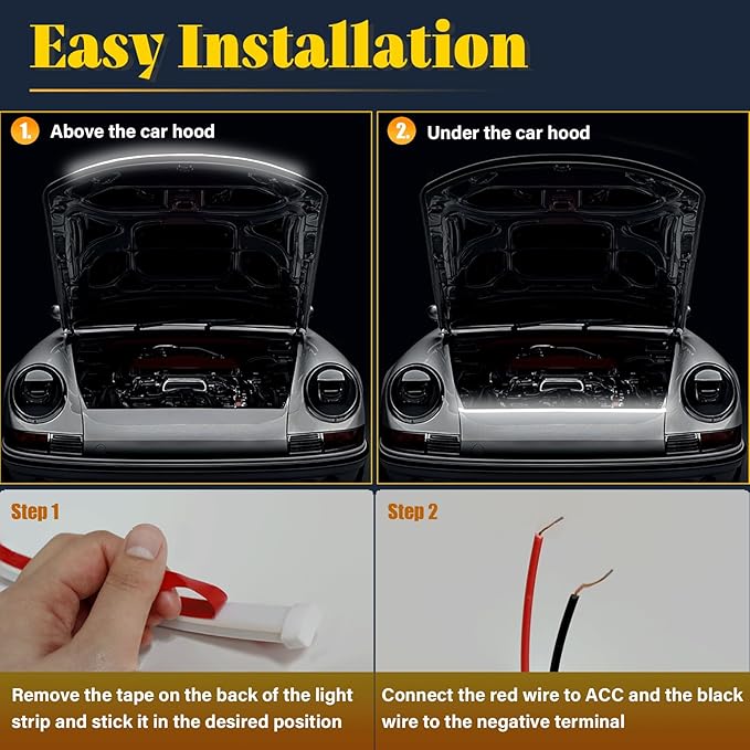 DIBMS 71-inch High-Brightness Car Hood Gap LED Light Strip - Daytime Running Lights Universal Auto Exterior Decor Accessories (Pink)