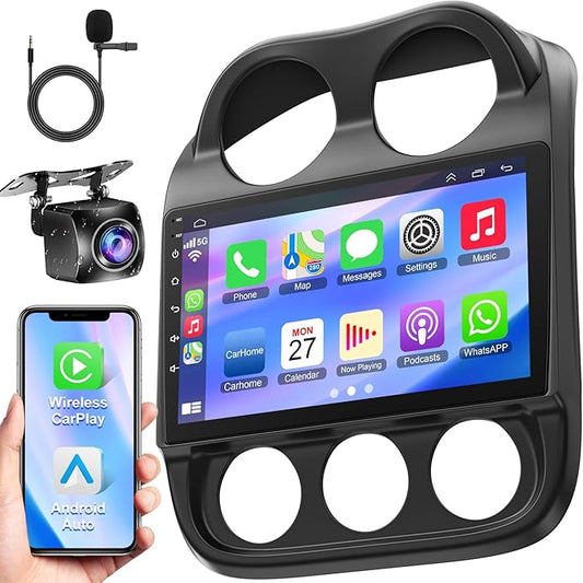 8 Core +64GB Car Radio for Jeep Compass Patriot 2010-2016,10.2 Inch QLED Touchscreen with Carplay&Android Auto,Support Bluetooth,Back-up Camera,FM Radio,SWC,GPS Navigation