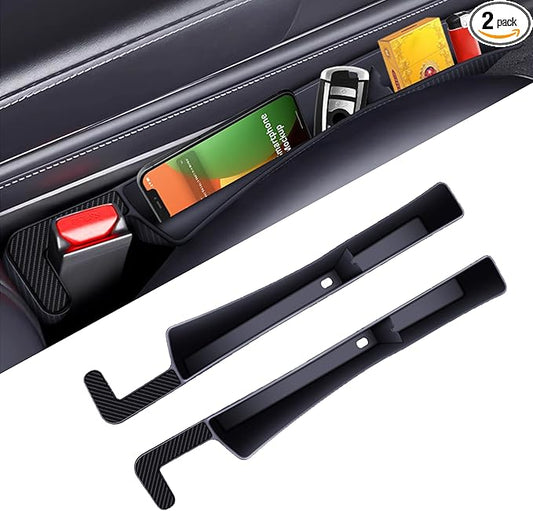 2PCS Car Seat Gap Filler, Anti-Drop Vehicle Console Crevice Blocker with 2 Storage Areas, Seat Side Seam Organizer Plug from Droping, Universal Automotive Interior Accessories(Black)