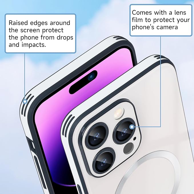 Guppy Compatible with iPhone 15 Pro Max Case Magnetic, with Full Camera Lens Protector [Compatible with MagSafe] Scratch Resistant Gradient Glass Back Cover Phone Case-White